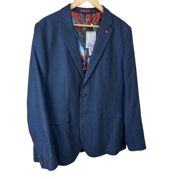 Ted Baker London Balrhot Linen Herringbone Big&Tall Mens Jacket Navy Size: 2XL - Picture 3 of 15